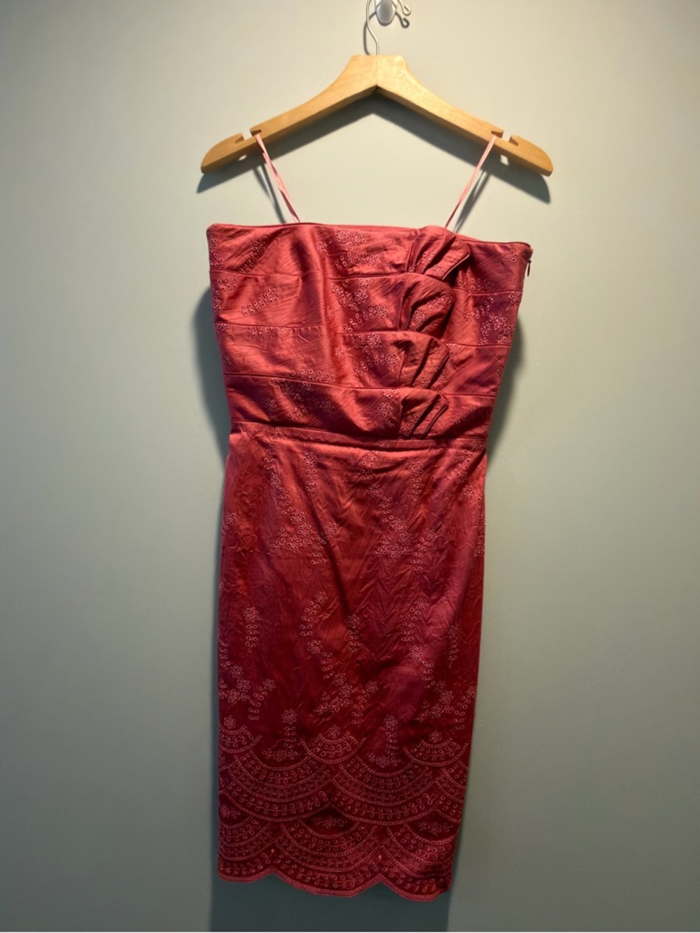 Kay Unger Strapless Rose-Pink Scallop-Hem Midi Dress